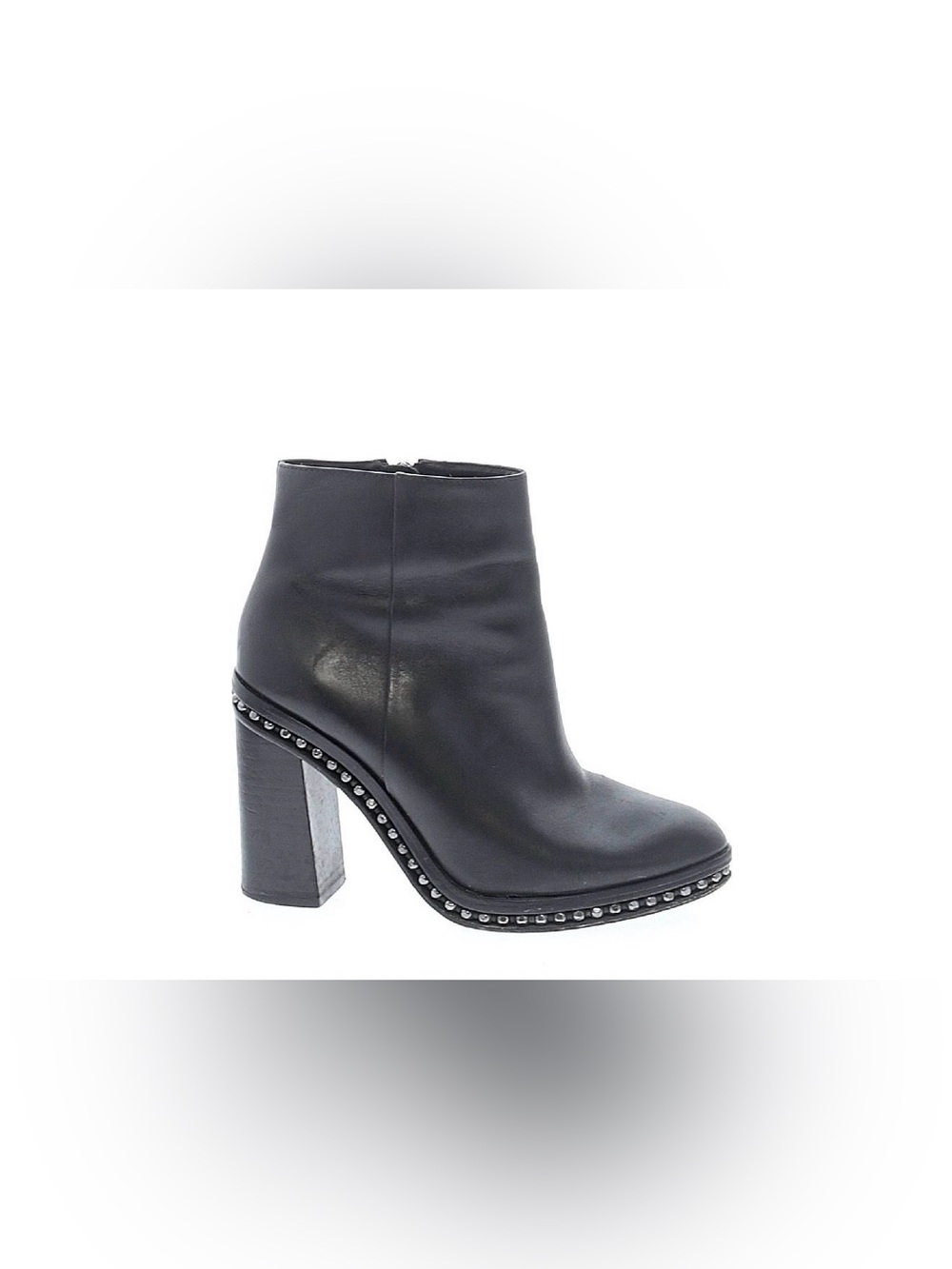 Coach Black Leather Ankle Boots 8.5 Stud Trim 3.5” Block Heel Side Zip Like New
